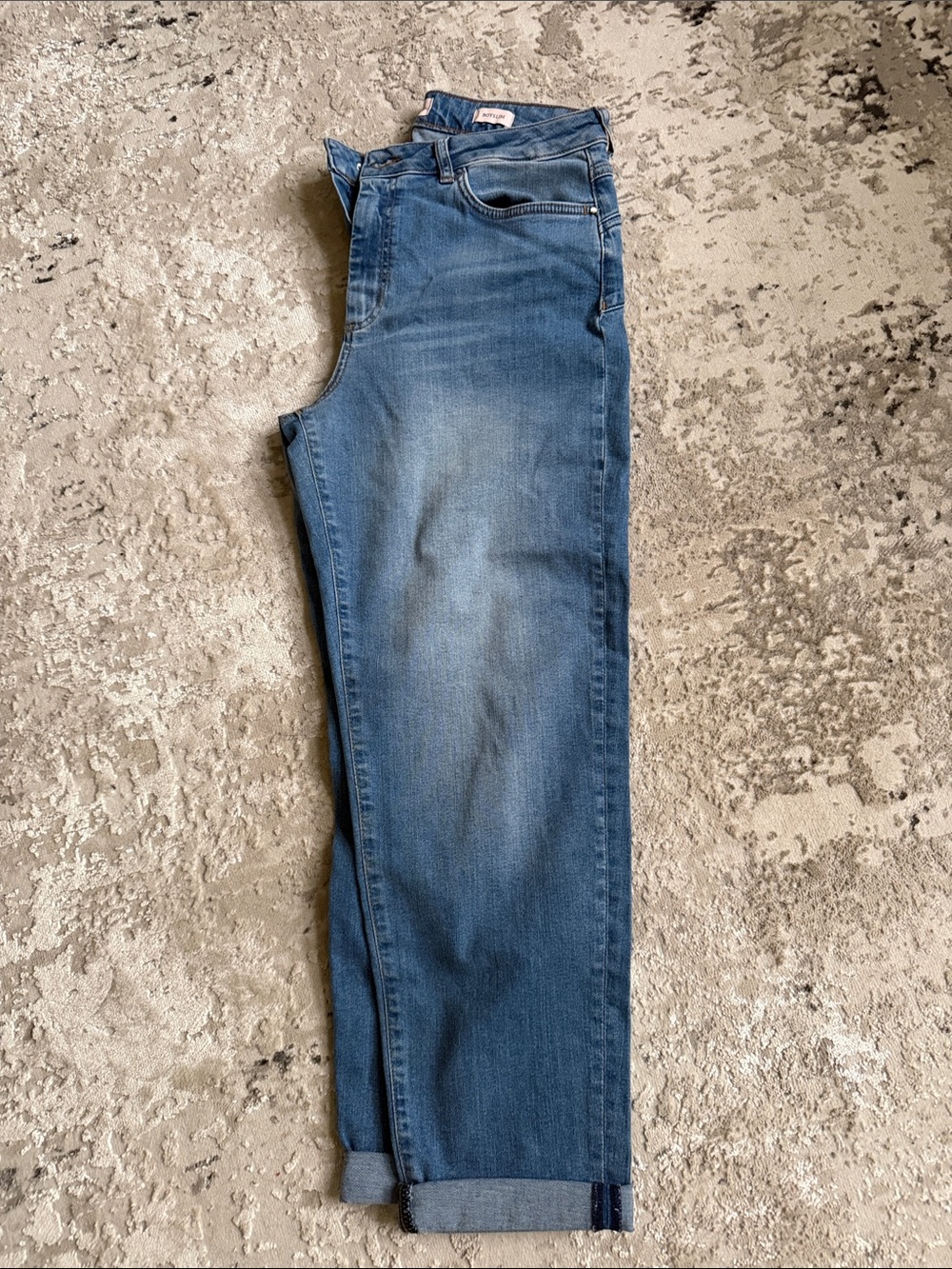 Women Blue Denim Jeans - boy slim fit cuffed size 44 (L) Italian Oltre 26 inseam